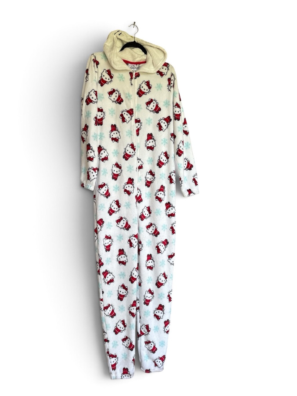 Hello Kitty White Hoodie Holiday Fleece Onesie size Large. NWT